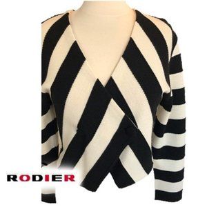 VINTAGE RODIER BLACK IVORY STRIPE CARDIGAN SWEATER